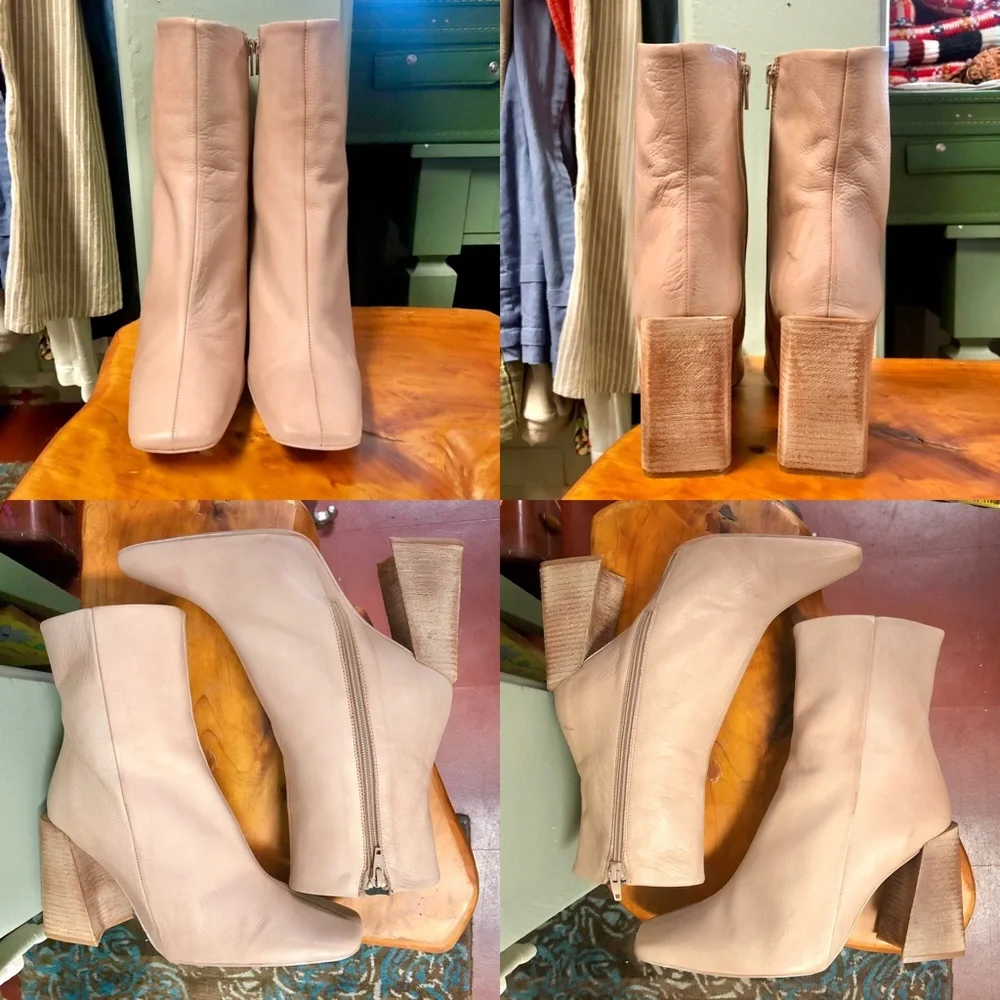 Faryl Robin Pink booties ankle boots square toe chunk block heel festival Sz 42 - Picture 1 of 5